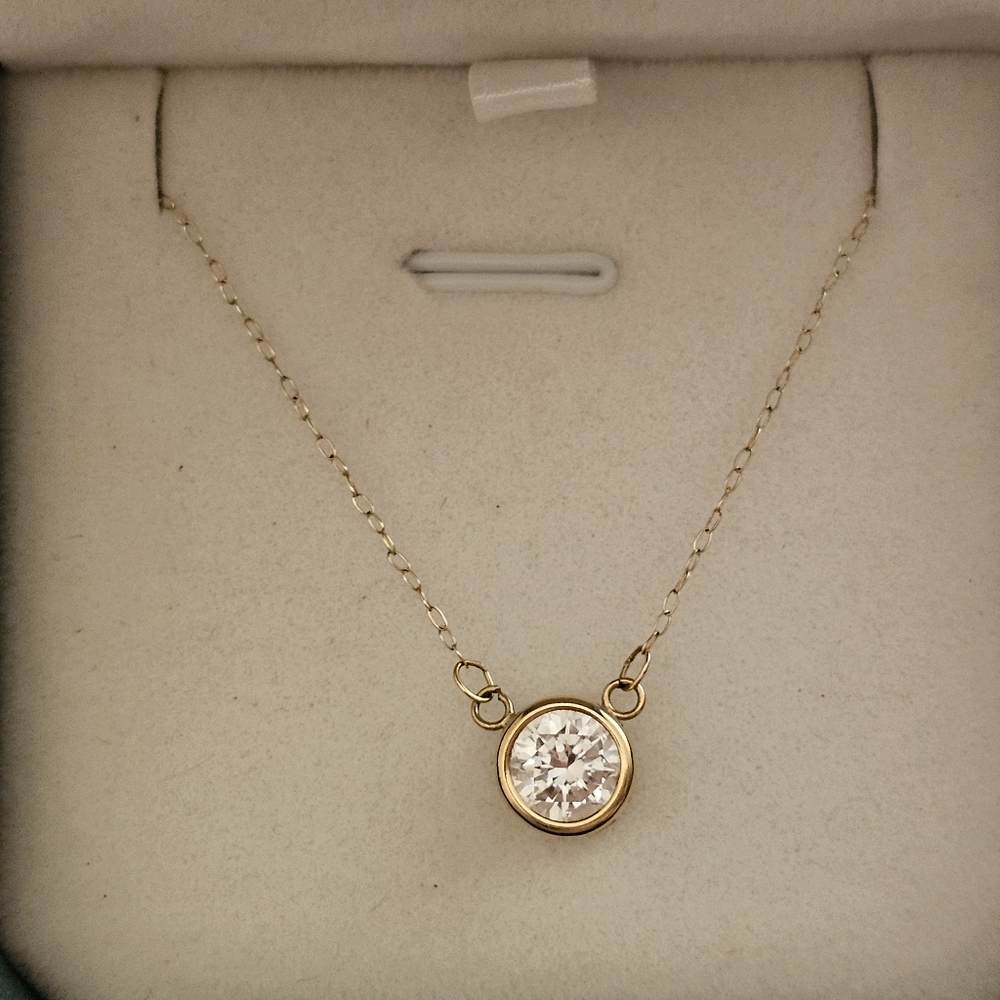 10KT Yellow Gold A.D.I. Cubic Zirconia Bezel Set Necklace 20 inches
